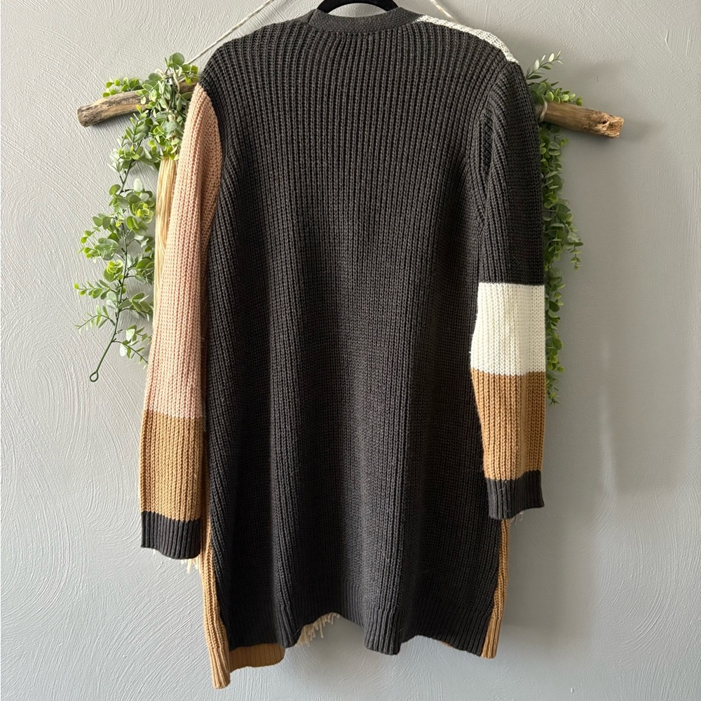Color Block Knee Length Open Front Cardigan - Picture 2 of 4